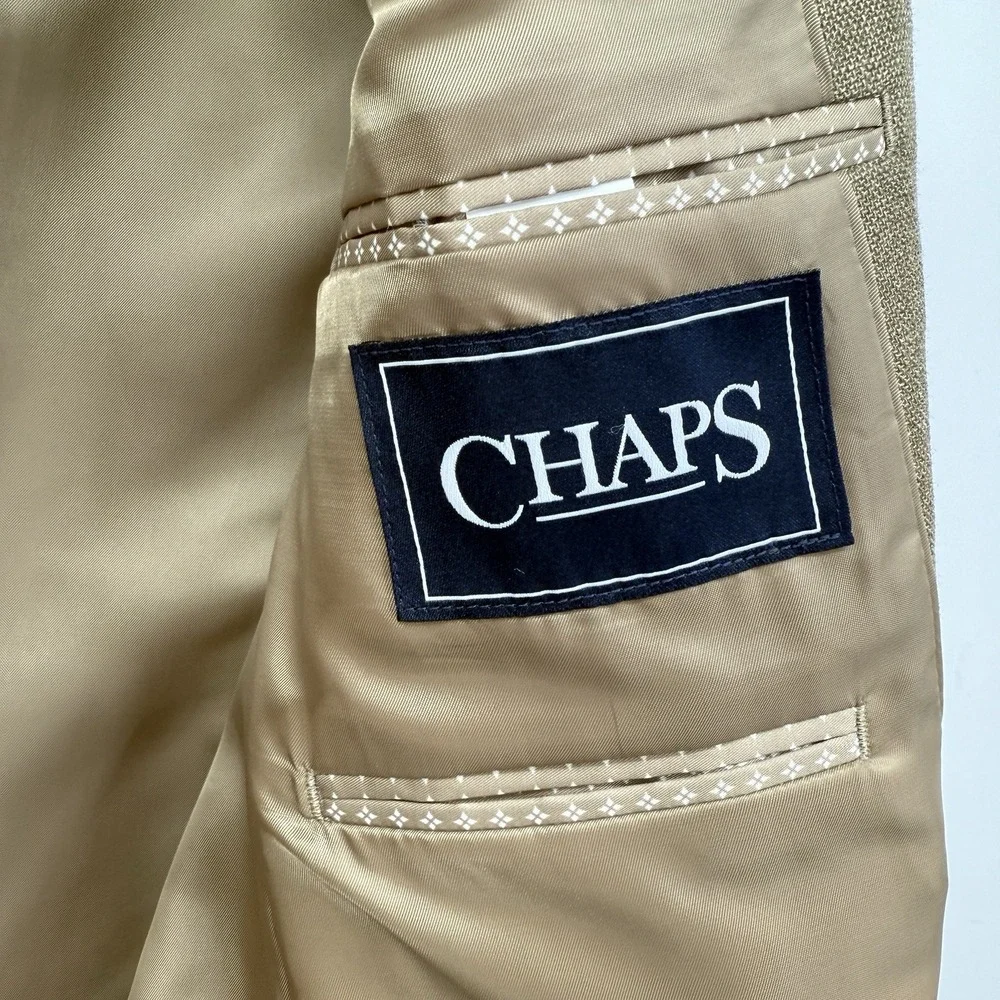 Chaps Men's Classic Fit Sport Coat Blazer 38R Tan Linen Blend‎ Two Button NWT